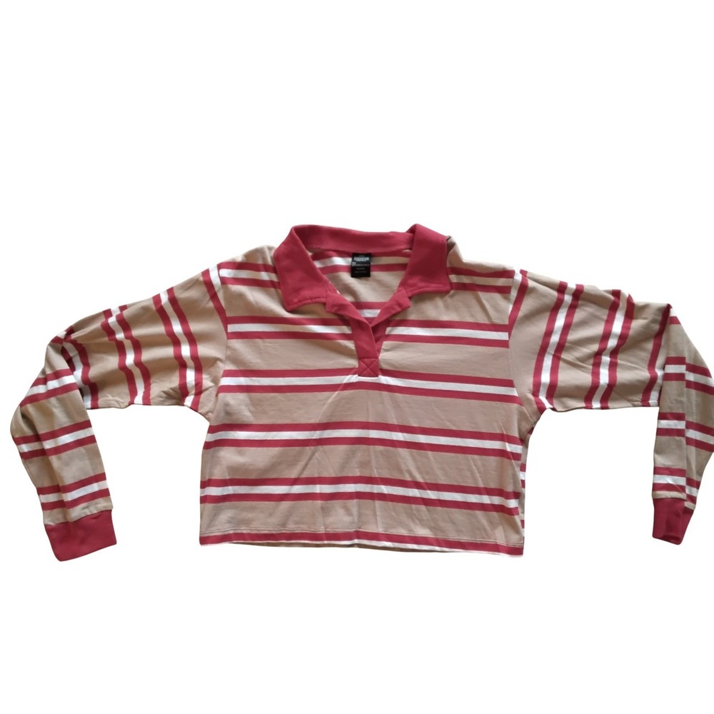 Netflix Stranger Things Striped Cropped Rugby Shirt Long Sleeve Women's L